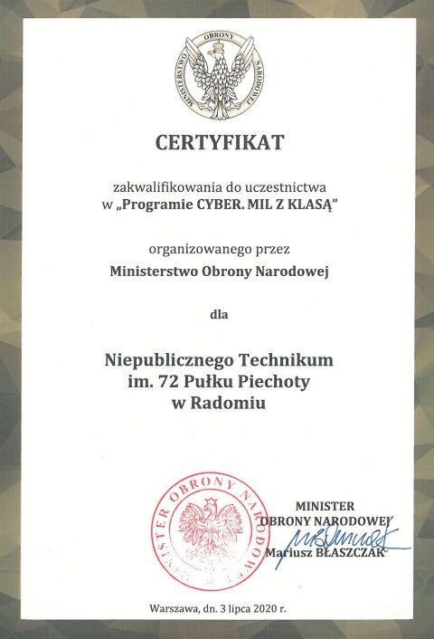 certyfikat CYBER